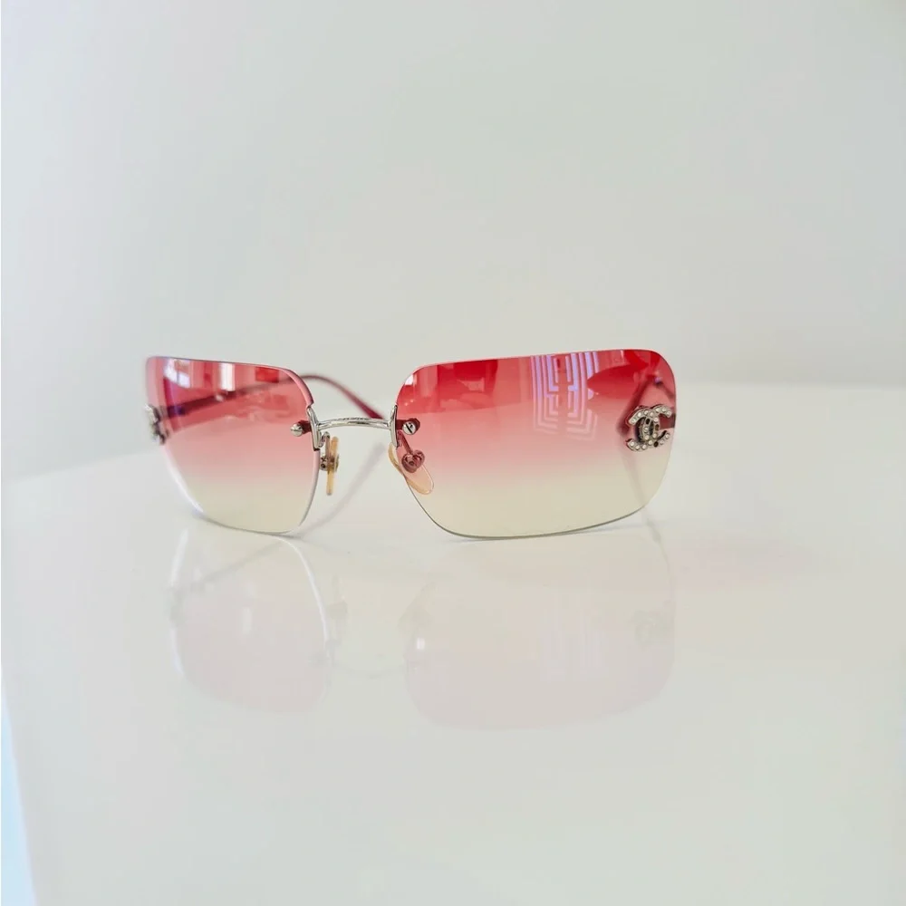 RARE 🍒 CHANEL PINK RIMLESS CRYSTAL CC SUNGLASSES 4017-D